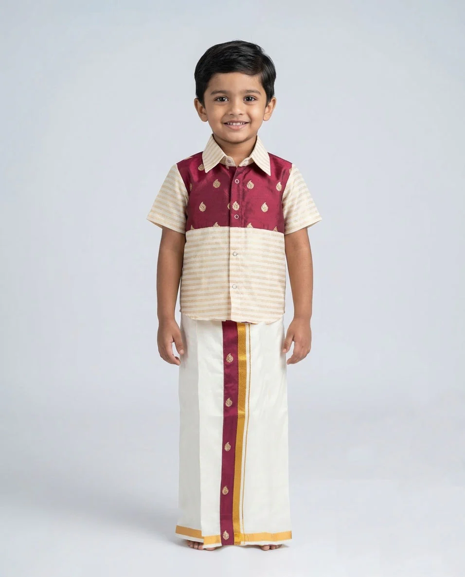 Burgundy Shirt & Vesti Set